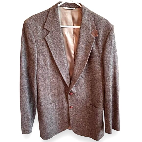 Stafford Men's Brown Tweed Wool Sport Coat Blazer w/Elbow Patches Sz 40L - Picture 1 of 14